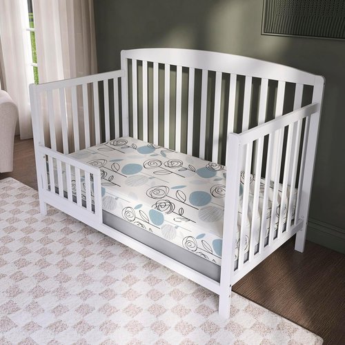 Dream On Me Nap Nest Crib & Toddler Mattress - Dual-Sided Waterproof 5” Design with 88 Coils, GREENGUARD Gold Certified | Teal Flowers