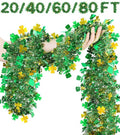 【20/40/60/80 FT】 St Patricks Day Garland Decor Gold Green Shamrock Hat Tinsel Garland, Shiny Metallic Streamer Twist Garland Hanging St Patricks Day Decorations for Home Indoor Outdoor Party Supplies