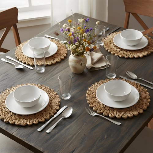 15" Corn Husk Woven Round Placemats Set of 6 - Wicker Boho Farmhouse Placemats - Rattan Table Mats Like Water Hyacinth for Dining Table, Wedding, Home