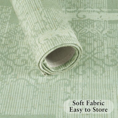 LilyCat Linen Fabric Floral Placemats, Green Stripes Durable Boho Dining Table Mats for Kitchen, Rustic Vintage Washable Place Mats Set of 6, 18’’× 12’’