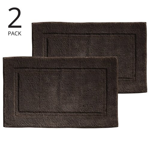 mDesign 100% Cotton Bath Mat - Soft Hotel-Style Rectangular Bathroom Floor Rug - Plush, Water Absorbent Cloth Bathmat for Outside Bathtub/Shower, Machine Washable Cotton Bath Rug - 2 Pack - Dark Brown