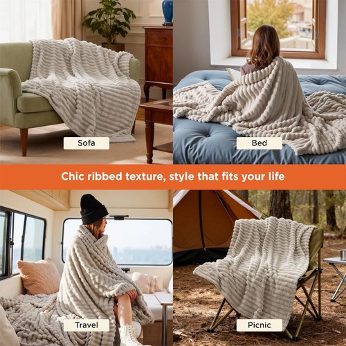 Bedsure GentleSoft Throw Blanket - Cozy Beige Fleece Blanket for Couch | Plush 50x60 Inches, Perfect Gift for All