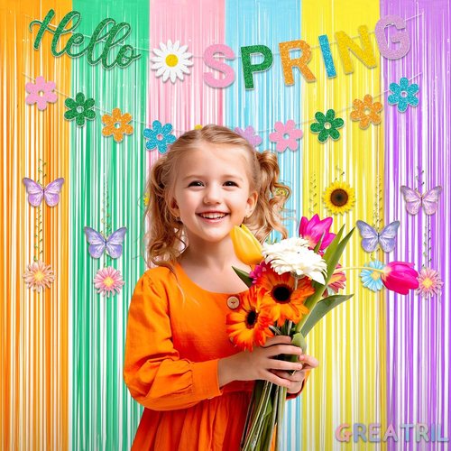 GREATRIL Pastel Tinsel Curtain - Foil Fringe Backdrop for Birthdays, Baby Showers & Parties