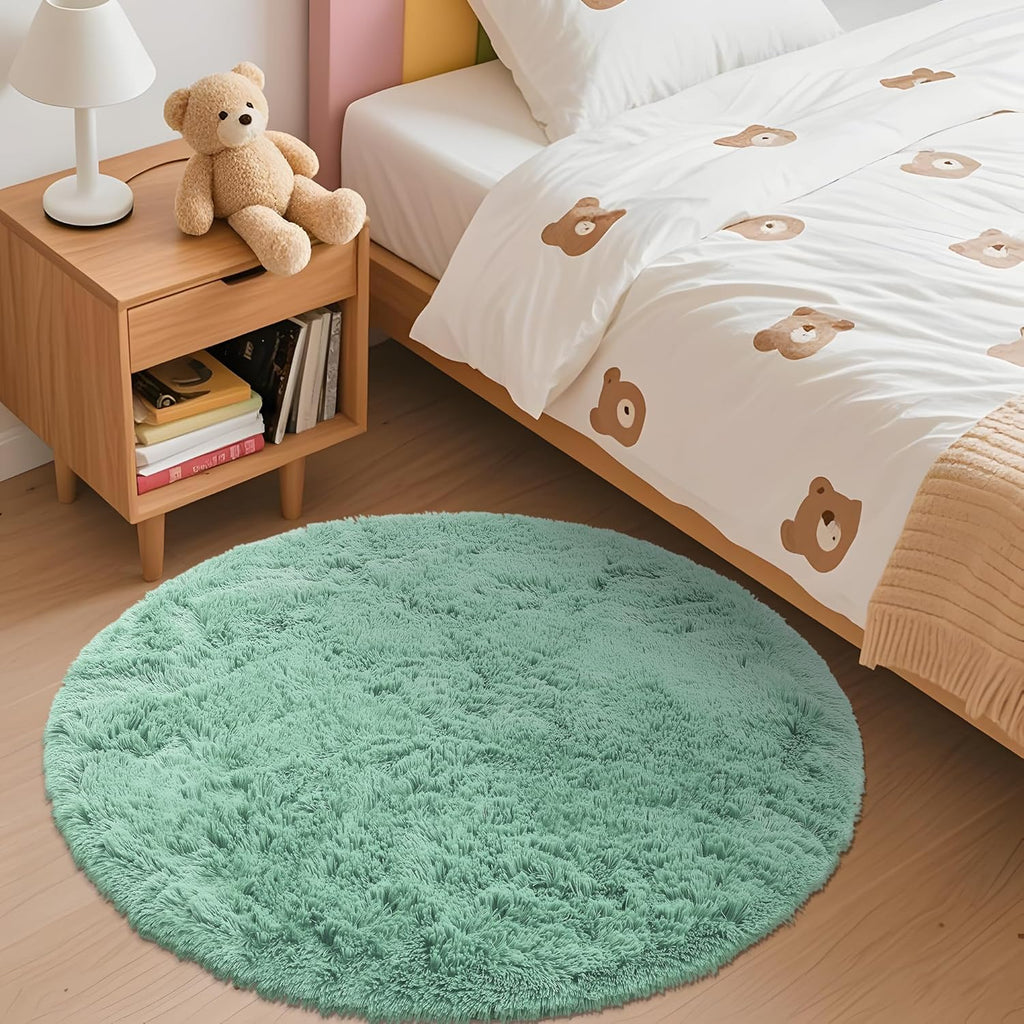 OLANLY Round Mint Green Area Rug - Soft, Fluffy, Machine Washable 3 ft Circle Carpet for Bedrooms & Nurseries