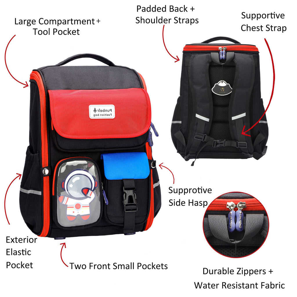 AO ALI VICTORY Kids Backpack for Boys Elementary School Bags Large Toddler Kindergarten Preschool Bookbags Space Backpacks (Red)