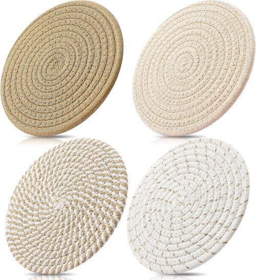 ME.FAN 7-Inch Cotton Thread Weave Trivets | Set of 4 Large Hot Pads for Pots & Pans - Protects Countertops