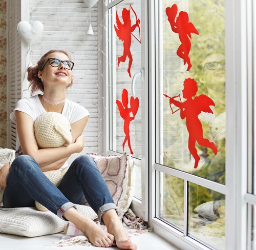Gift Boutique 24 Pack Valentine Red Glitter Cupid Cutouts 11 Inch Large Cardboard Cut Outs Wedding Classroom Window DIY Craft Party Supply Decorations