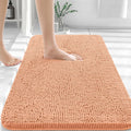 OLANLY Large Bathroom Rugs - Extra Soft Chenille Bath Mats with Rubber Backing | Quick Dry, Machine Washable, Peach 45x27
