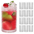 Moretoes Large Hobnail Drinking Glass Set of 12,15oz Clear Vintage Glassware,Embossed Glass Cups,Water Tumbler,Highball Glasses For Beer, Juice And Various Mixed Drinks