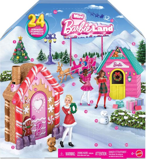 Barbie Mini Land Advent Calendar - 1.5-Inch Dolls & 24 Surprises for Winter Village Playtime