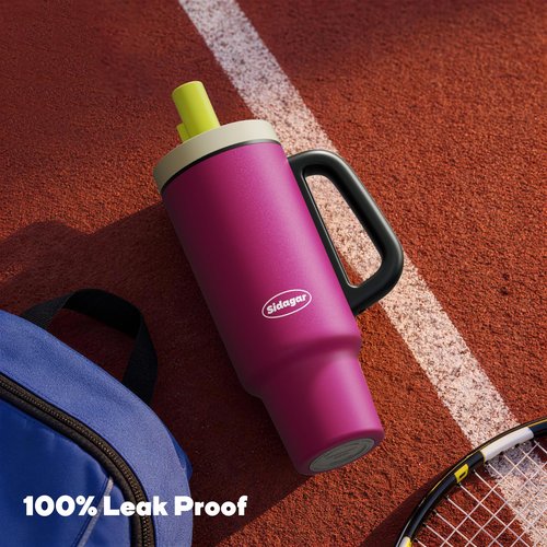 Sidagar 36 oz Tumbler with Handle and Straw, Ceramic Lined Water Bottle Vacuum Insulated Cup, Stainless Steel Travel Mug with Lid,Fits Cup Holder, Leak Resistant Press-in Lid, Purple