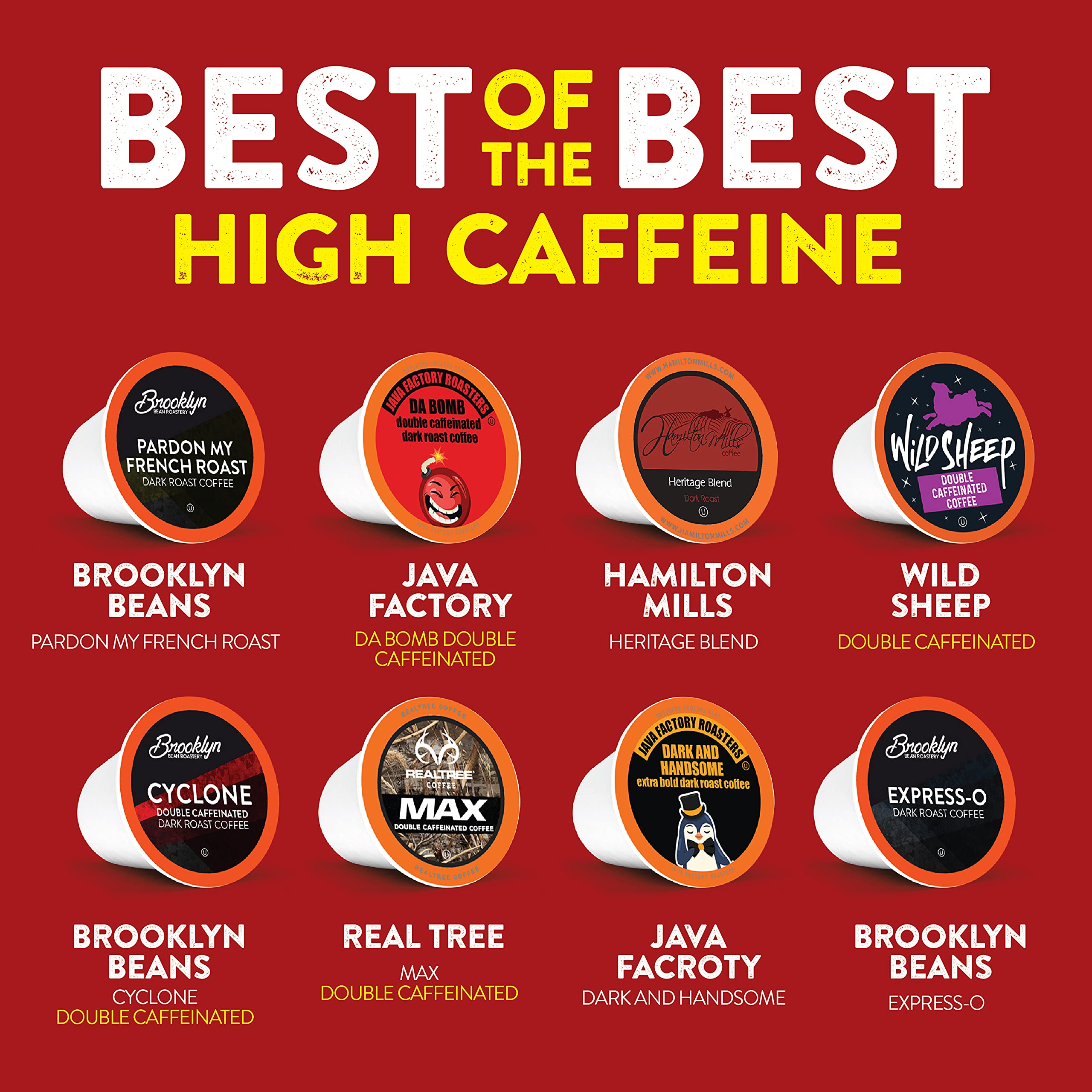 Best of the Best Pods, Variety Pack for Keurig K Cup Brewers, - Strong and Regular Coffee Lovers, Great Gift - 5 Cups of Each, High Caffeine Coffee, 40 Count