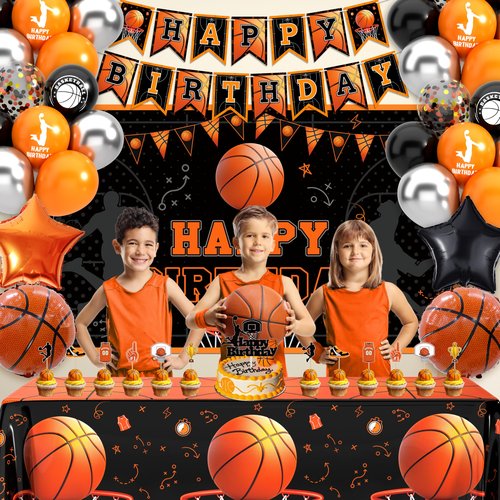 Basketball Birthday Party Decorations, Basketball Themed Party Decorations Supplies Include Balloon Arch Kit Banner Cake Topper Backdrop for Boys Sports Birthday Decor