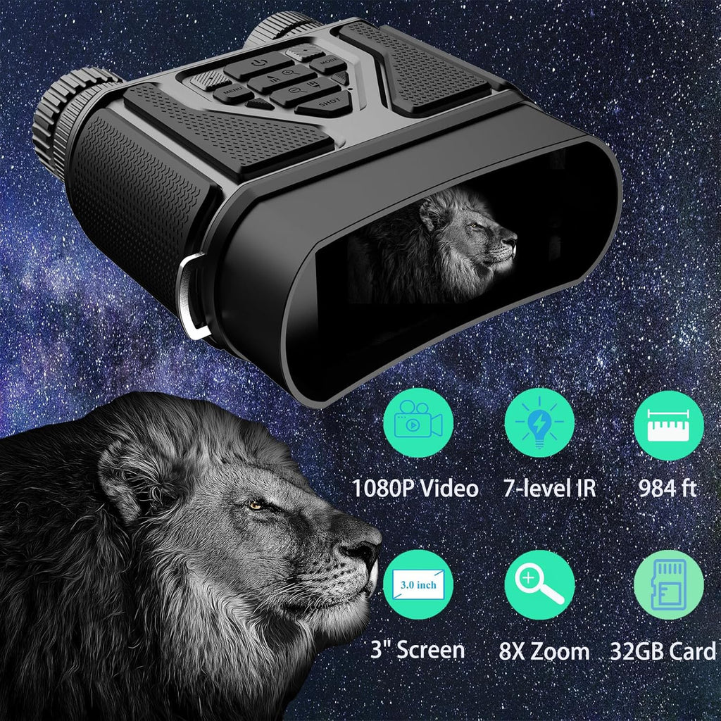 Night Vision Goggles - 8X Zoom Binoculars for Adults | Rechargeable 4000mAh Gear for Hunting & Camping