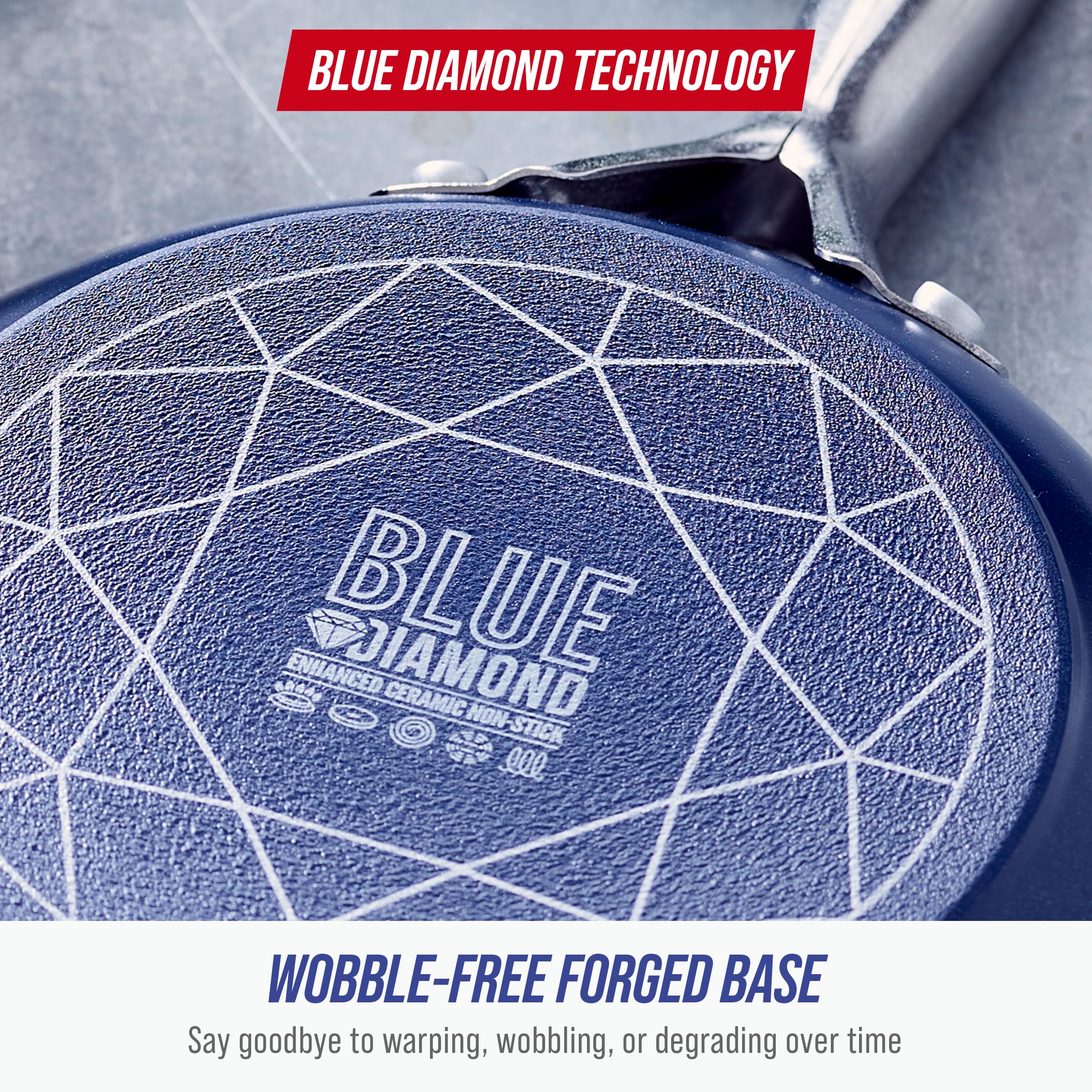 Blue Diamond 5QT Saute Pan with Lid, Non Toxic PFAS-Free Diamond Ceramic Nonstick, Dishwasher & Oven Safe, Metal Utensil Safe, Deep Jumbo Cooker Skillet with Helper Handle, Glass Lid, Blue