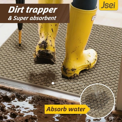 JSEI Dirt Trapper Door Mat - Non-Slip, Washable, Absorbent Rug for Indoor Use | 32"x48", Beige