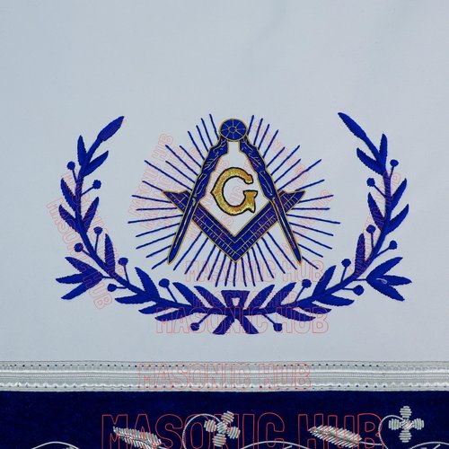 Master Mason with Embroidered Border Masonic 100% Lambskin Apron [Blue & White]