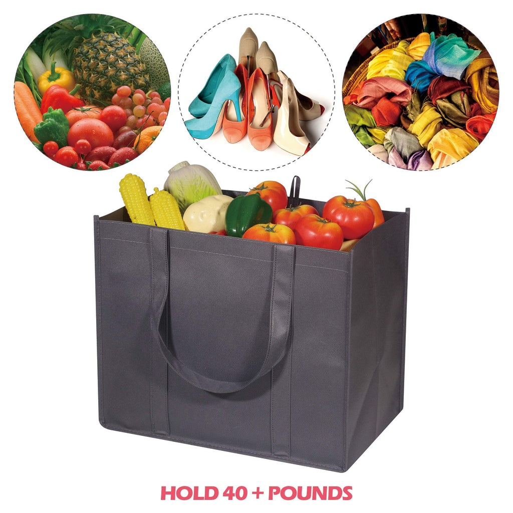 DIOMMELL 10 Pack Reusable Grocery Bags Extra Large Super Strong Heavy Duty Shopping Tote Bags with Reinforced Handles, Grey