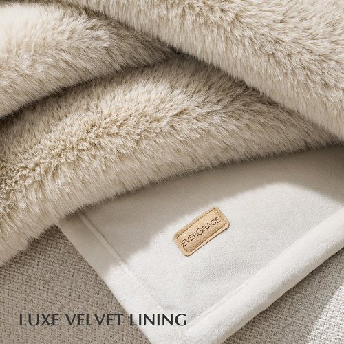 EVERGRACEHOME Luxury Soft Faux Chinchilla Fur Throw Blanket for Couch, Warm Thick Heavy Winter Throw Blanket 1220GSM for Bed, Fluffy Cozy Mink Blanket with Reversible Velvet, Birch Mink, 60"x80"