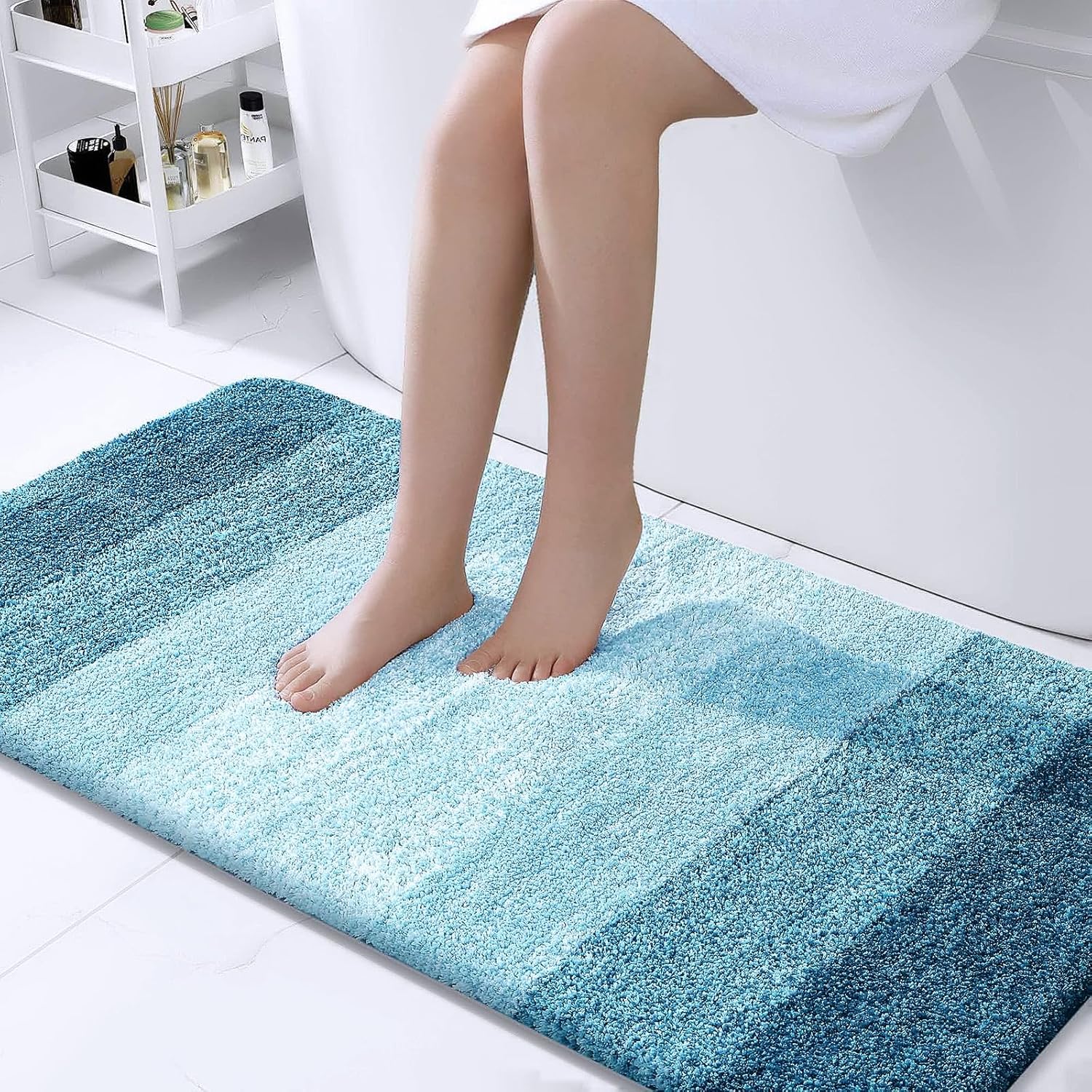 OLANLY Bathroom Runner Rug - Extra Soft Microfiber Mat with Rubber Backing | Quick Dry, Washable, 47x24, Peacock Blue