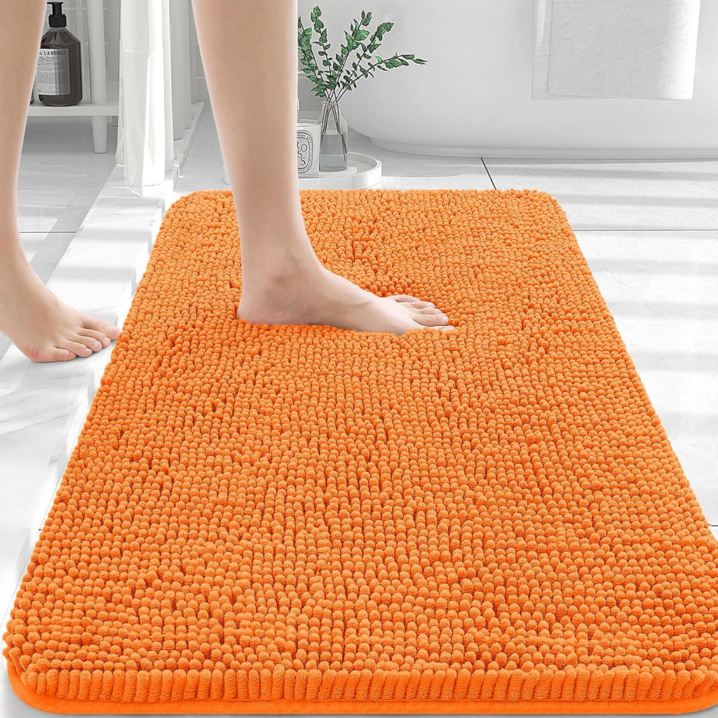 OLANLY Large Bath Rugs - Extra Soft Chenille with Quick-Dry Rubber Backing | 45x27 Inches, Orange