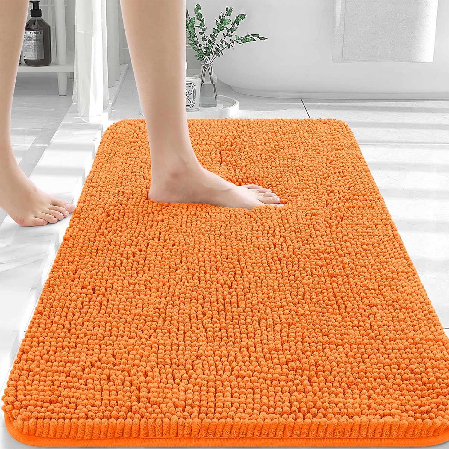 OLANLY Large Bath Rugs - Extra Soft Chenille with Quick-Dry Rubber Backing | 45x27 Inches, Orange