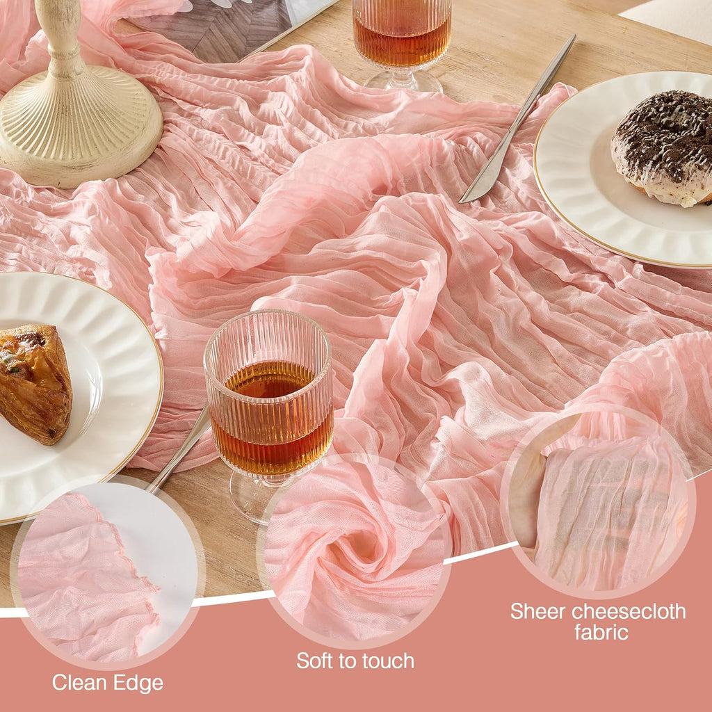 Skiennix 6 Pack Dusty Pink Table Runners - 120 Inch Boho Rustic Cheesecloth for Events & Home Decor