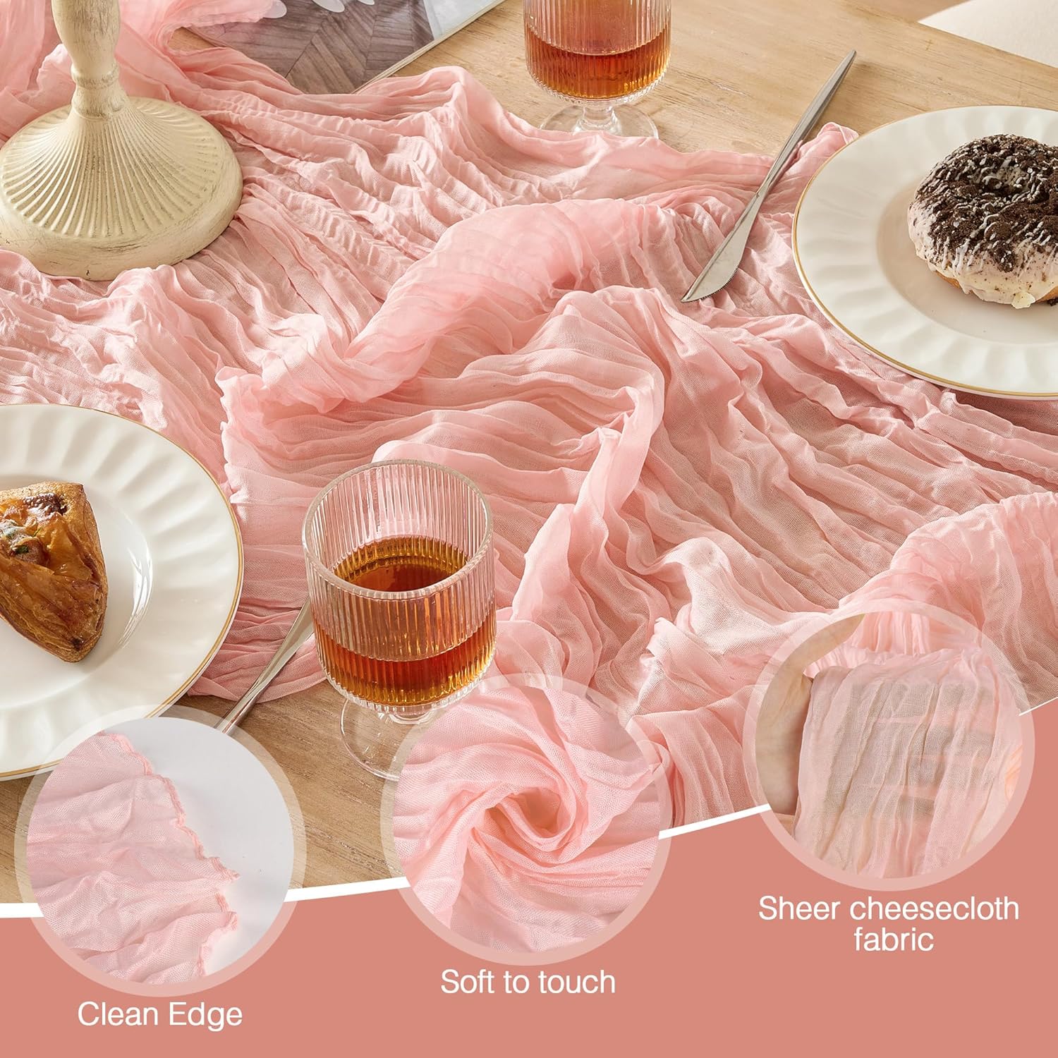 Skiennix 6 Pack Dusty Pink Table Runners - 120 Inch Boho Rustic Cheesecloth for Events & Home Decor