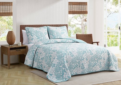 Tommy Bahama - Quilt Set, Reversible Cotton Bedding with Matching Shams, Super Soft Bedding Set (Laguna Beach Aqua, Full/Queen)