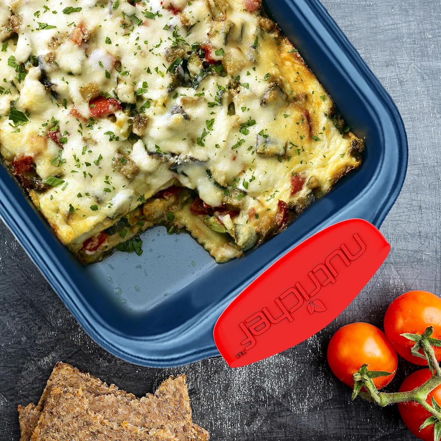NutriChef 8-Piece Nonstick Baking Pan Set - Premium Carbon Steel Bakeware with Silicone Handles - Includes Pizza Tray, Loaf Pan, Muffin Pan, Round/Square Pans & Cookie Sheet - Blue