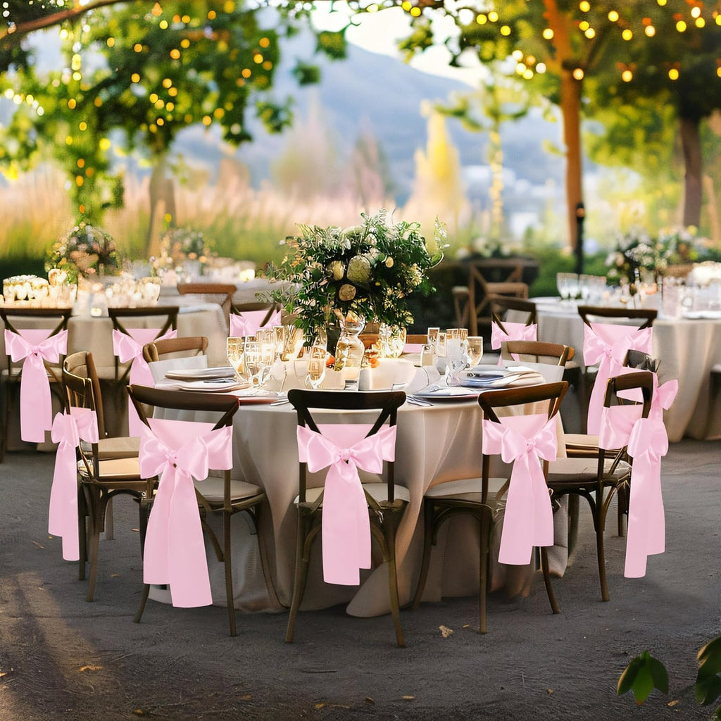 Skiennix Pink Satin Chair Sashes - Elegant Bows for Weddings & Events | 6 x 108 Inch