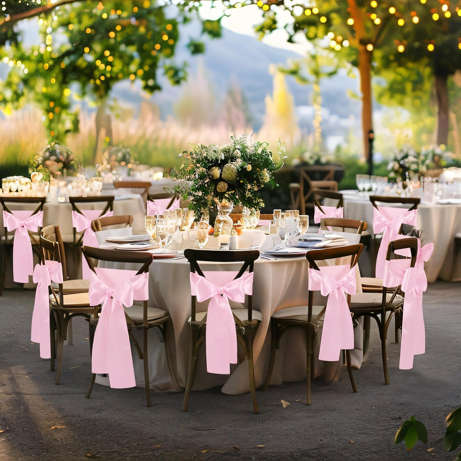 Skiennix Pink Satin Chair Sashes - Elegant Bows for Weddings & Events | 6 x 108 Inch