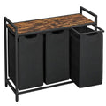 VASAGLE Laundry Hamper, Laundry Basket, Laundry Sorter with 3 Pull-Out and Removable Bags, Shelf, Metal Frame, 3 x 10.6 Gallons (40 L), 36.4 x 13 x 28.4 Inches, Ink Black and Rustic Brown UBLH301B01