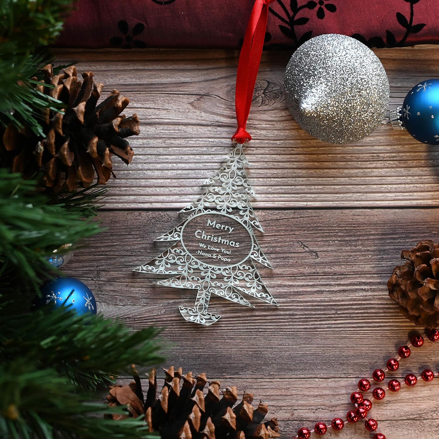 Personalized Christmas Ornaments 2025 - Unique Gift Box for Engagements, Weddings & Babies | Acrylic Lace Made in USA