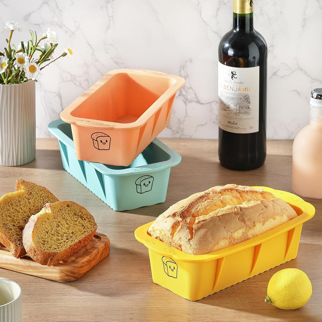 Skiennix Silicone Bread Loaf Pan Set - Non-Stick Baking Pans for Homemade Bread & Cakes | 3 Colors, Dishwasher Safe