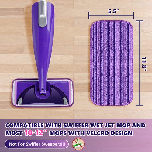Reusable Mop Pads Compatible with Swiffer Wet Jet, Wet Jet Pads Refills for Swiffer Mop, 4 Pack Microfiber Replacement Pads for Hardwood Floor Cleaning, Dry Wet Mopping Cloths for 12" Wet Jet Refill