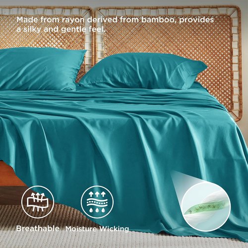 Bedsure Cooling Bed Sheets - Rayon from Bamboo, Breathable & Soft | Full Size, Deep Pocket Up to 16 Inches, Turquoise