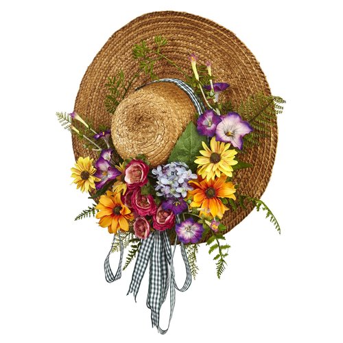 Nearly Natural 4587 Mixed Flower Hat Wreath,18"