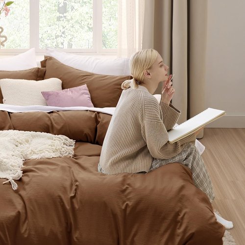Bedsure Brown Duvet Cover Set - Extra Soft Prewashed Cotton-Like Polyester Twin Size, Includes 1 Duvet Cover & 1 Pillow Sham