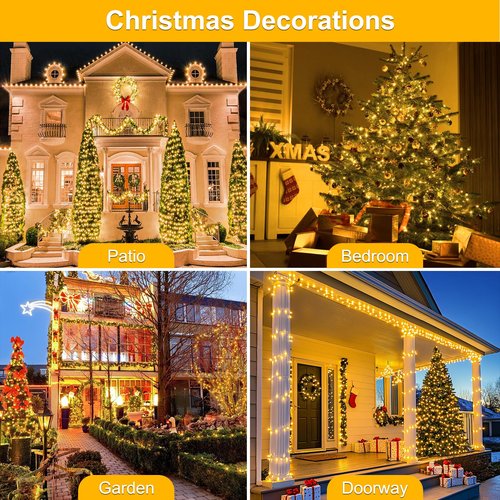 33 FT 100LEDs Christmas Lights Plug in,Outdoor Indoor Connectable Fairy Lights with Timer and 8 Modes,Christmas Tree Lights for Garden Party Wedding Christmas Decoration(Warm White)