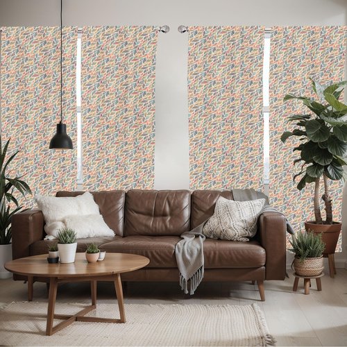 Ambesonne Boho Window Curtains Pack of 2, Abstract Feather Wave Pattern with Retro Look and Colorful Short Lines Curves, Lightweight Set with Rod Pocket, 4 Panels of - 28" x 63", Pastel Ivory