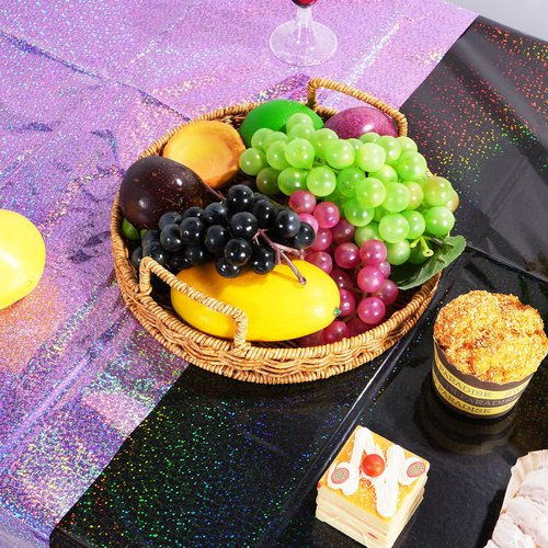 4 Pack Iridescent Black and Purple Plastic Tablecloth 54x108 Inch, Holographic Laser Disposable Table Cover, Rectangle Black and Purple Table Cloth for Halloween Holiday Birthday Party Decorations