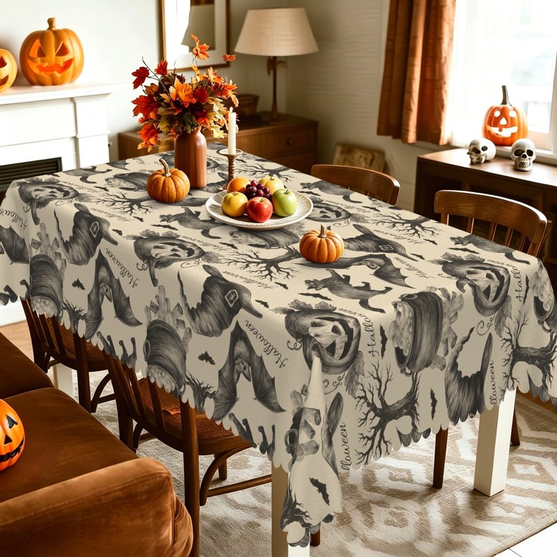 Halloween Tablecloth 60x84 Witch Hat Bat Holiday Kitchen Decor