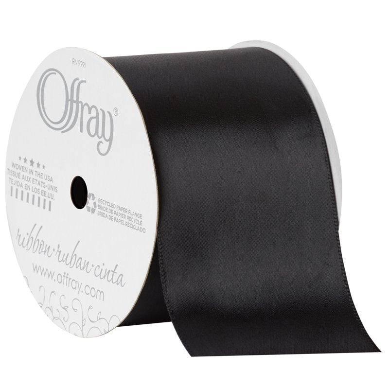 (3 Pack) Offray Black Satin Ribbon 2 1/4 Inch Wide, 9 Feet Each - Craft & Gift Wrap