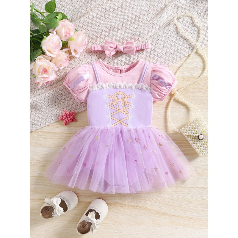 Purple Princess Baby Girl Dress Up Clothes Romper Set with Headband - 18-24 Months