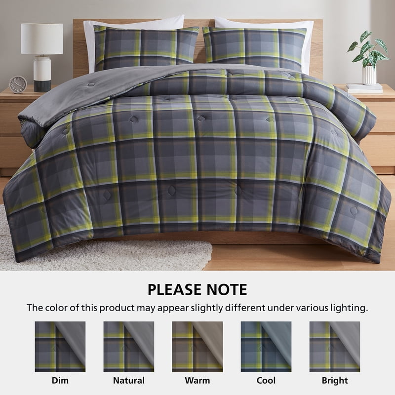 Western Plaid Comforter Set - Full/Queen, Green, 3-Piece Bedding Set with Shams