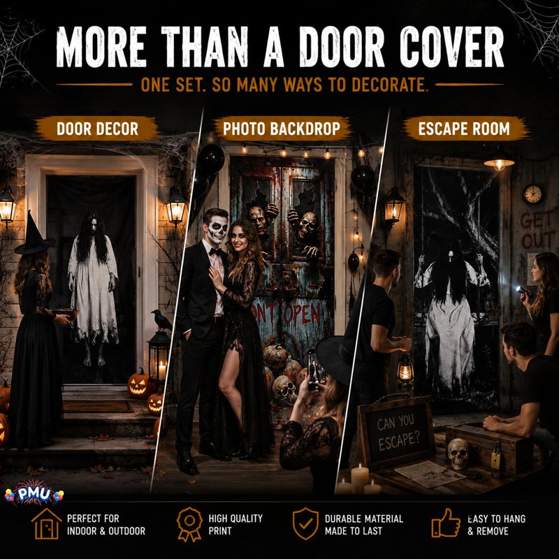 PMU Halloween Door Cover Set - 4 Bundles Spooky Outdoor Decor with Variation of 1