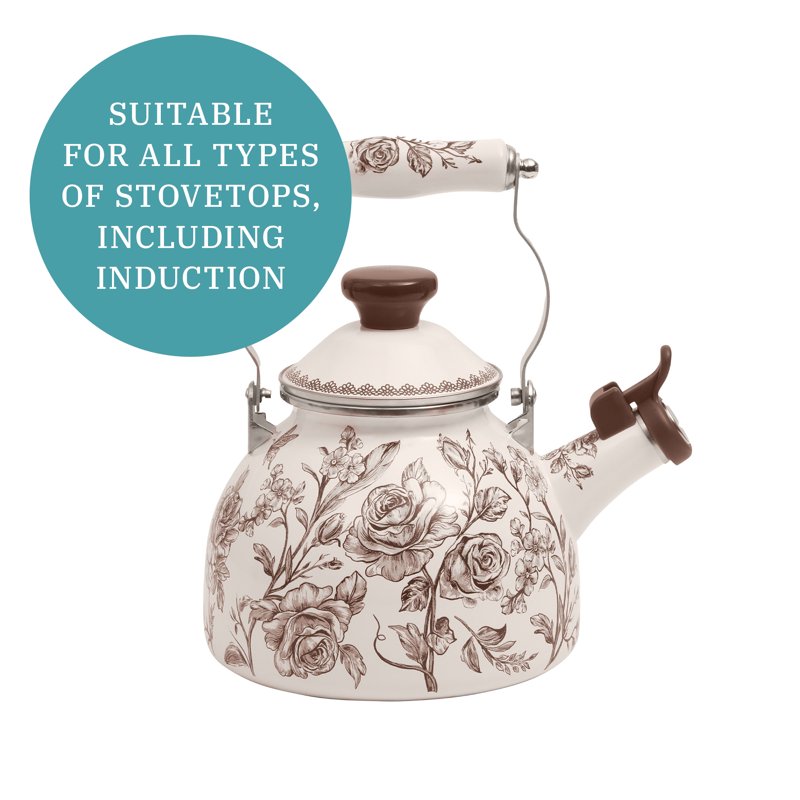 2.0-Quart Enamel on Steel Whistling Tea Kettle - Brown