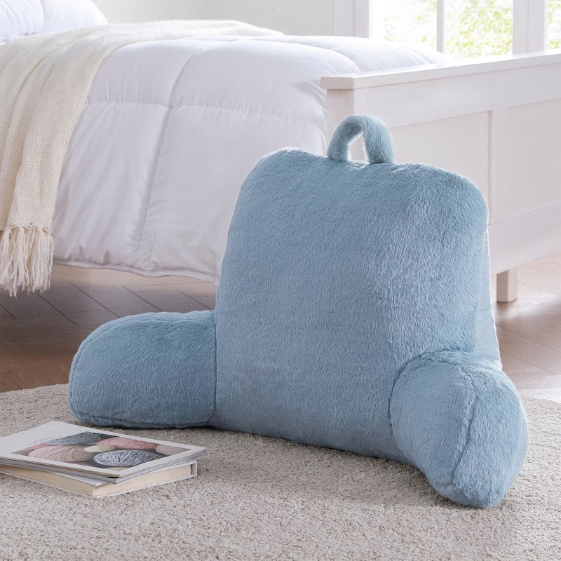 Mainstays Faux Fur Plush Backrest Pillow - Specialty Size Blue