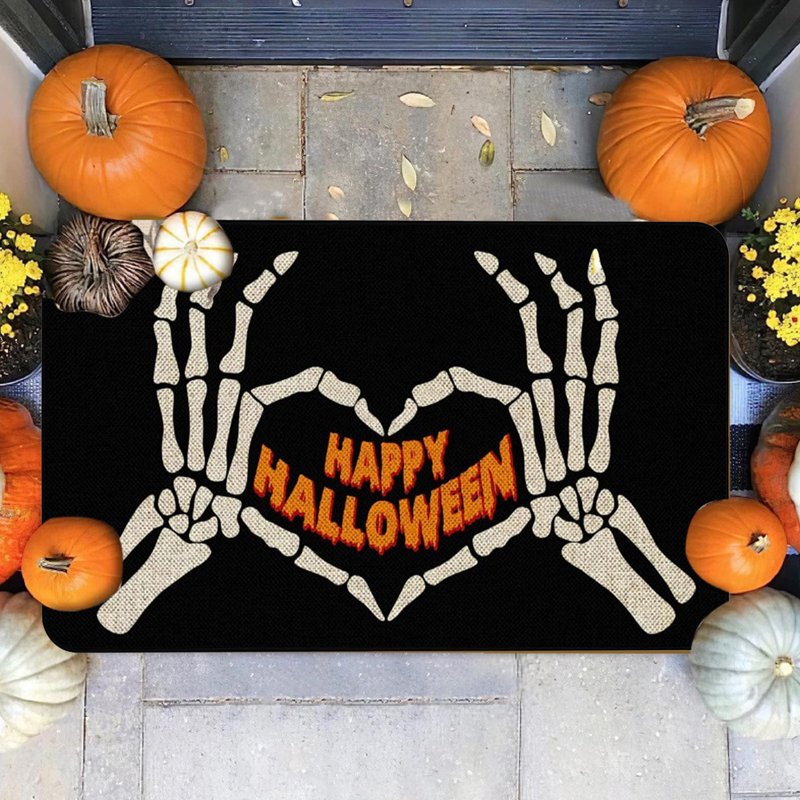 Halloween Door Mat Spooky Entryway Rug Non-Slip Pumpkin Decor 23.62x15.75in Black A